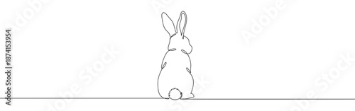 A continuous line drawing of the back of an Easter bunny, highlighting its fluffy tail