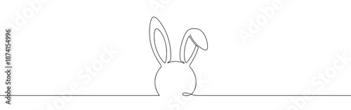 A playful continuous line drawing of bunny ears, with one ear flopped, symbolizing curiosity and cuteness
