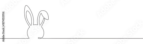 A playful continuous line drawing of bunny ears, with one ear flopped, symbolizing curiosity and cuteness