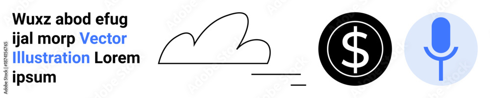 Obraz premium Cloud storage, online payments, AI voice technology, modern communication, digital workflows, and software tools. Cloud icon, dollar symbol microphone graphic. Cloud storage and online payments
