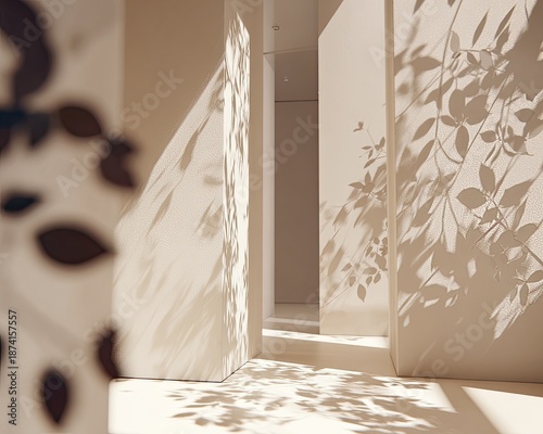 Elegant Minimalist Interior Corridor With Sunlight Patterns