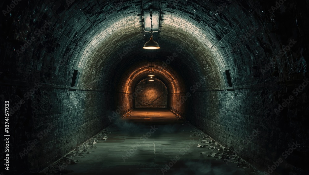 Obraz premium Low-light corridor with subtle lighting, suitable for interior design or architecture layout backgrounds