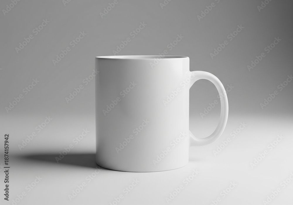 Fototapeta premium White ceramic mug mockup simple studio shot with soft shadow