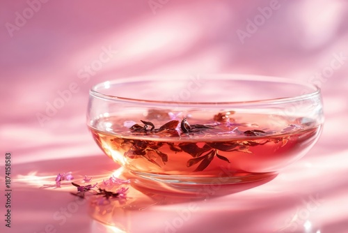 Pink Tea In Glass Bowl With Floral Decorations