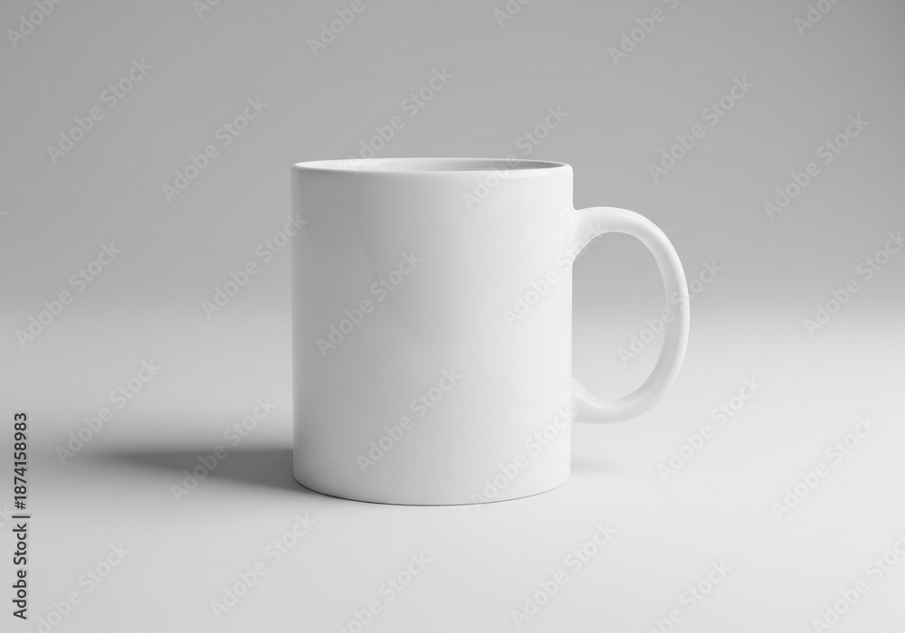 Fototapeta premium Minimal white ceramic mug mockup with neutral background and soft light