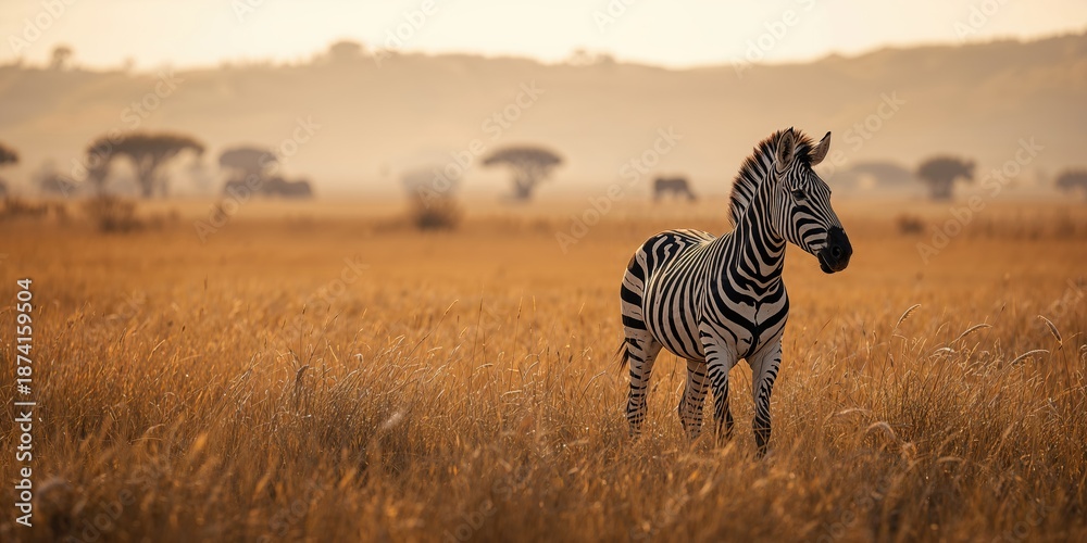 Obraz premium Zebra standing in natural habitat, illustrating animal adaptation