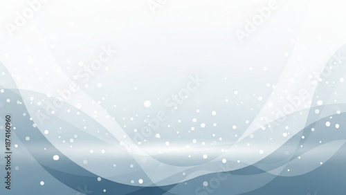 Ethereal gradient background with wavy translucent shapes and falling snowflakes in shades of blue and white with winter and peaceful