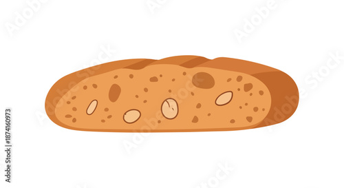 An inviting artisanal illustration of a golden-brown bread slice featuring wholesome nuts and a subtly textured crumb perfect for bakery promotions