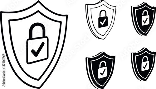 Cyber Defense Protocol: Minimalist Shield and Secure Lock Icon Set