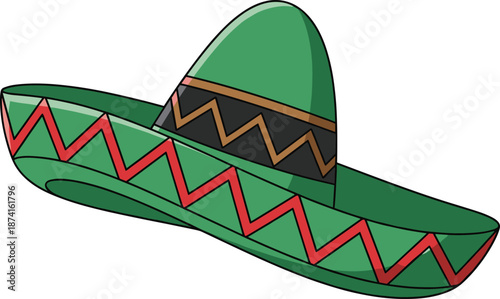 Traditional Mexican sombrero hat colorful illustration isolated on white festive cultural accessory vector design Latin heritage celebration concept