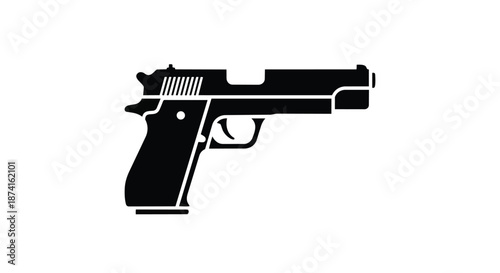 A crisp, minimalist black and white vector illustration of a modern semi-automatic pistol, depicting its distinctive profile, ideal for various