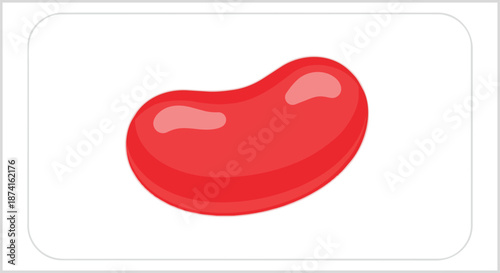 A vivid red glossy confectionery jelly bean isolated on a pure white background, showcasing its smooth texture and delightful sweet appearance,