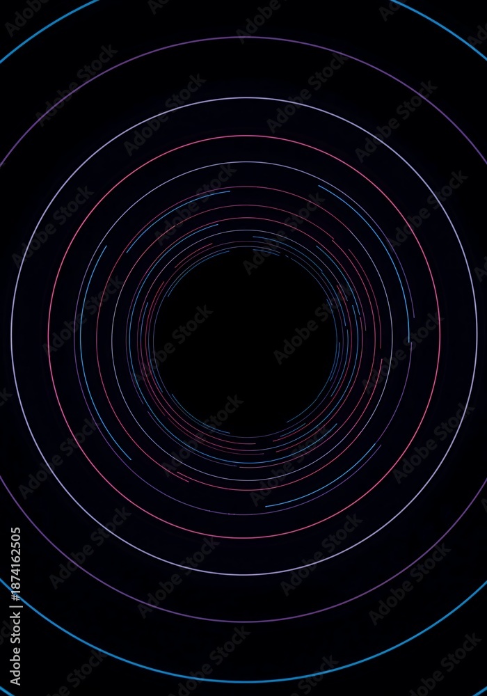 Fototapeta premium Abstract dark background showing digital concentric rings receding into the distance creating a sense of confinement and feedback, graphic, template, communication