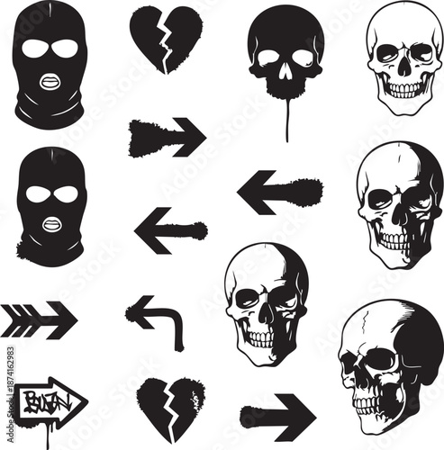 Ghetto Print & Street Art Icon Set EPS, Urban Graffiti Style Vector Icons, Hip-Hop and Street Culture Graphic Elements