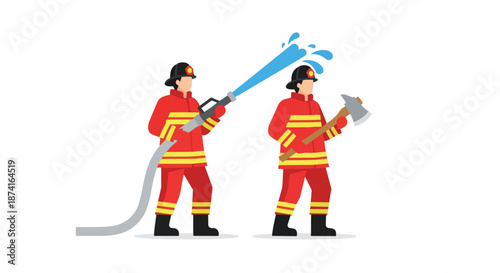 Professional Firefighters Displaying Essential Rescue Tools And Teamwork To Combat Emergency Situations And Ensure Community Safety And Public Welfare