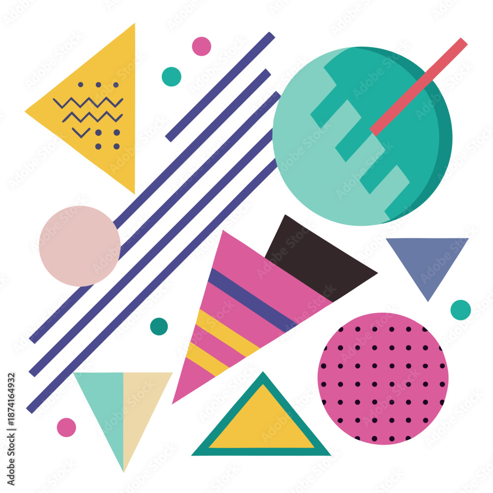 Obraz premium Vibrant geometric shapes in a colorful memphis design pattern