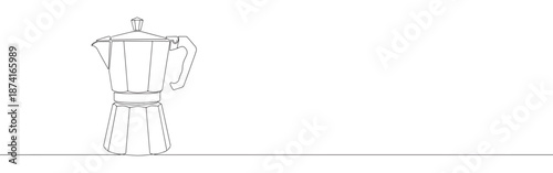 A classic Moka pot in a continuous line drawing, symbolizing coffee culture, Italian design, and morning rituals