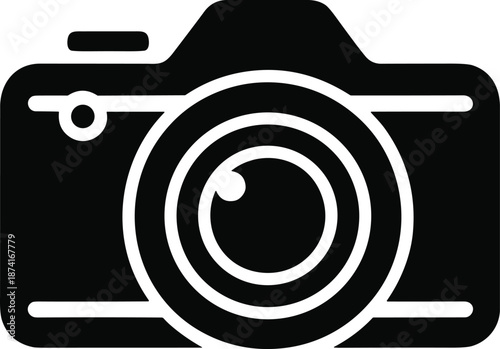 Black and white camera with lens and viewfinder