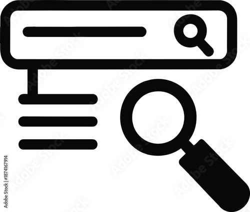 Black and white of magnifying glass and search bar magnifier