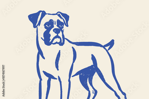 Boxer dog standing outline doodle sketch vector illustration	
