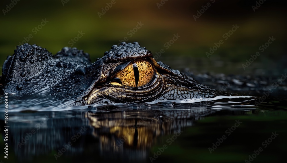 Fototapeta premium Alligator eyes detailed for predator detection, nature preservation awareness
