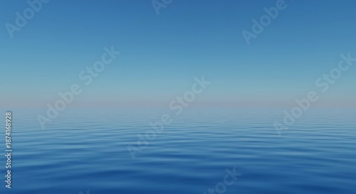 Serene, vast blue space where the water meets the sky. Seamless, fluid gradient and tranquil surface provide ample copy space, empty, serene, boundary