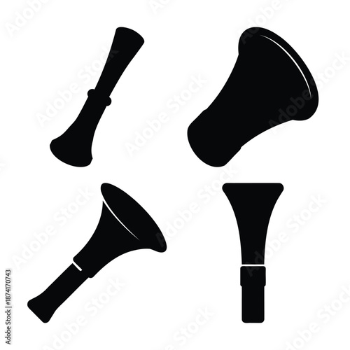 Collection of musical instrument bell and mouthpiece silhouettes in minimalist design