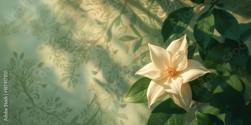 Gardenia blossom on leafy textured backdrop, ideal for botanical themes in springtime in Georgia