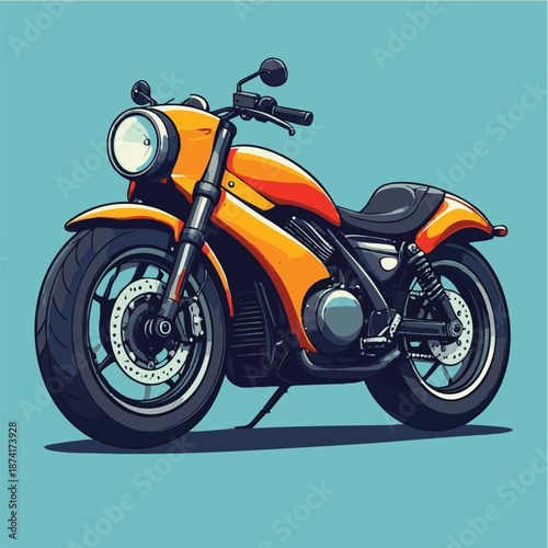 Vibrant orange motorcycle with black accents on a mint green background