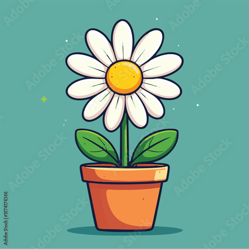 A sunflower with a yellow pot