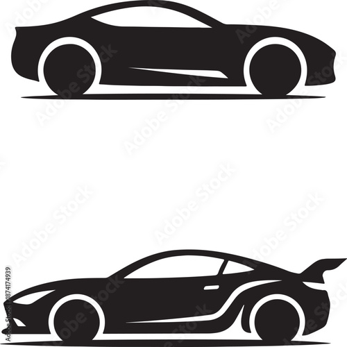 Sports Car Silhouette Vector Icon Set Supercar Racing Logo Design Performance Automotive Speed Luxury Coupe Vehicle Outline Graphic Minimalist