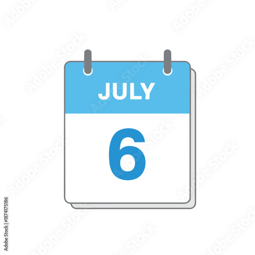 Minimalist flat design calendar icon clearly showing the date July 6th a clean and modern digital representation for scheduling events and important