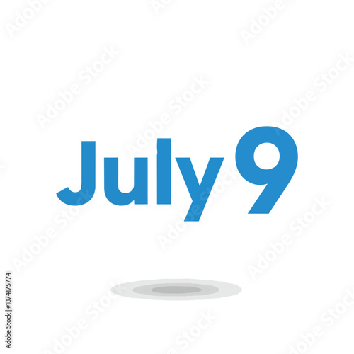 A contemporary visual depicting the specific date July 9, rendered in a distinct bright blue typeface, highlighted with a subtle shadow on a clean,