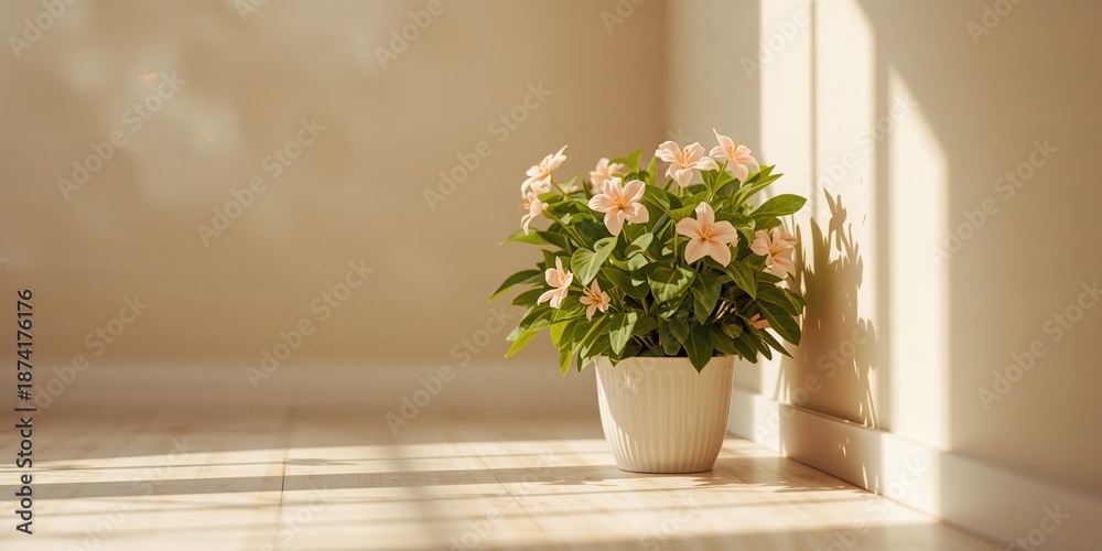 Fototapeta premium Wax plant with vibrant flowers in a home setting, emphasizing interior appeal or plant care, Earth Day