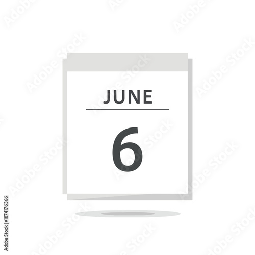 Minimalist calendar icon displaying June 6th, perfect for marking dates, scheduling events, and organizing daily plans with a clean, modern