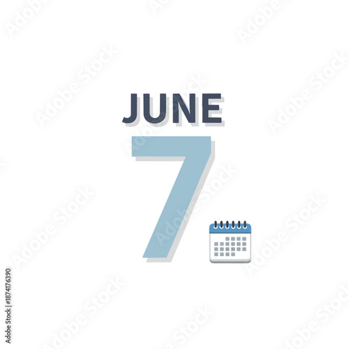 Minimalistic flat design illustration showcasing the specific date of June 7th with a small calendar icon symbolizing important scheduling and