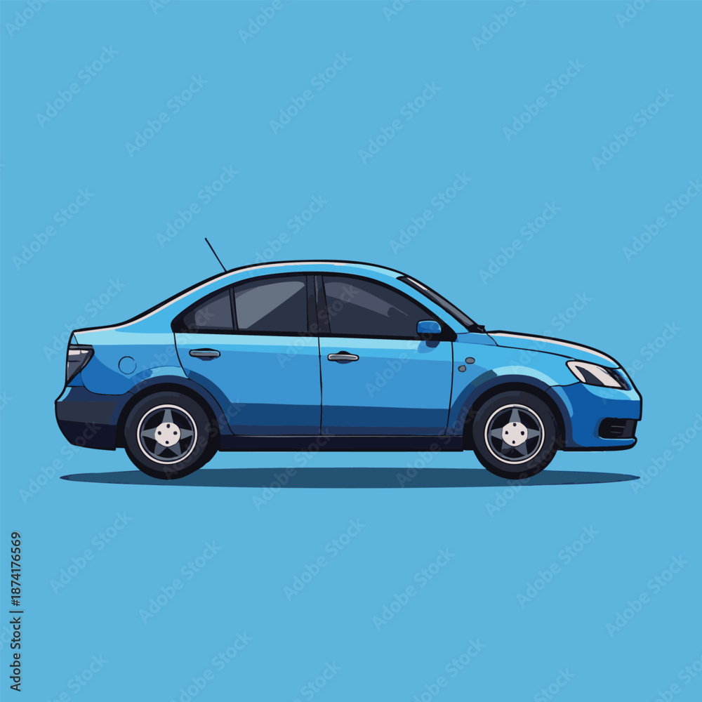 Obraz premium A blue sedan car on a light blue background with a simple design