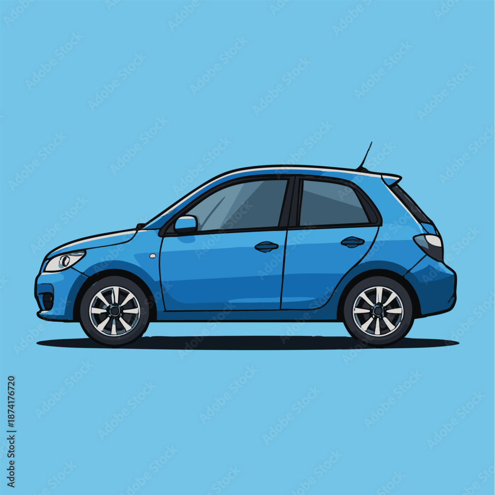 Obraz premium A blue hatchback car with a modern design on a colored background