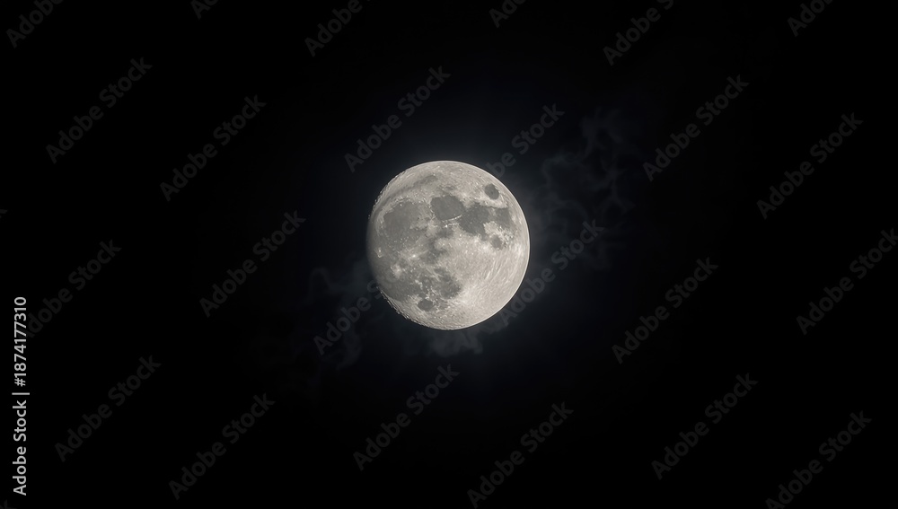 Obraz premium High-resolution full moon visible in a pitch-black sky, suitable for contrast adjustments and color correction