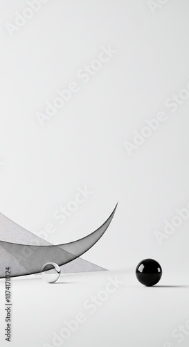 Minimalist abstract composition. Simple curved line on a vast white background. Focus on purity and negative space and elegant form, white, texture, minimalism