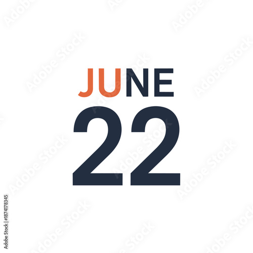 A modern, clean graphic illustration displaying the specific calendar date of June 22 with elegant, contrasting typography against a pure white