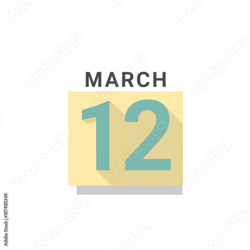 Modern minimalist calendar icon featuring the twelfth day of March, suitable for planning schedules and marking special events with a clean,