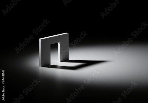 A striking geometric shadow forming a negative space on a bright, smooth texture, suggesting absence, potential, or conceptual void, bright, shape, light