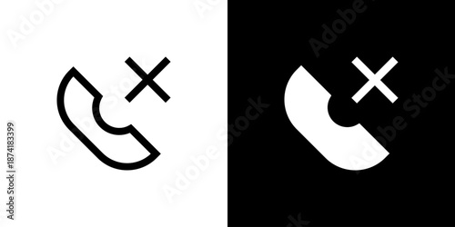 Missed Call icon concept with flat Black White Background. Vector illustration.