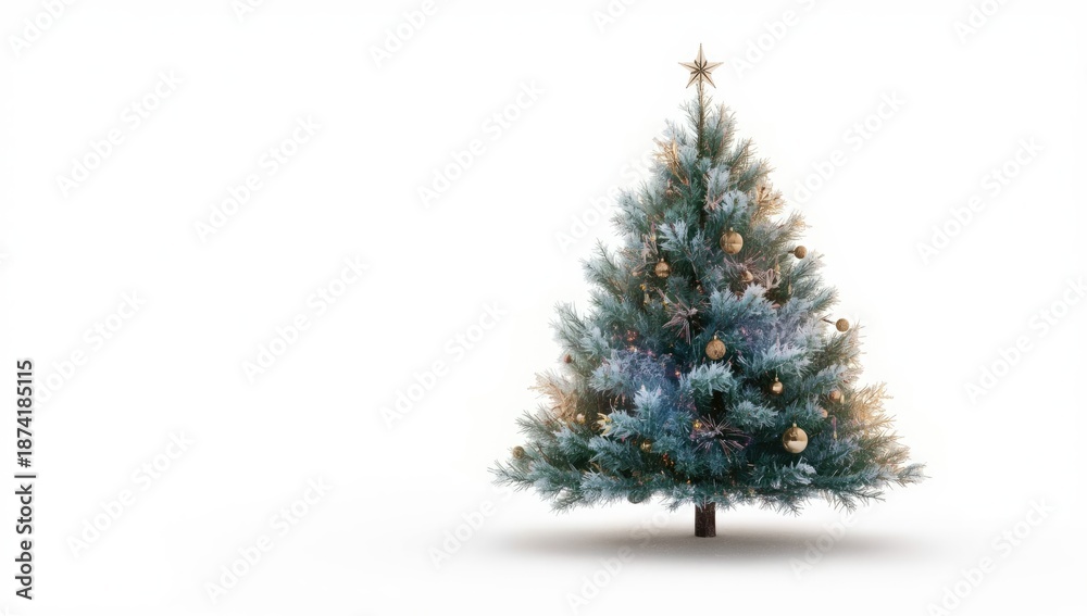 Fototapeta premium White background with a decorated Christmas tree for festive visual layout, seasonal observance