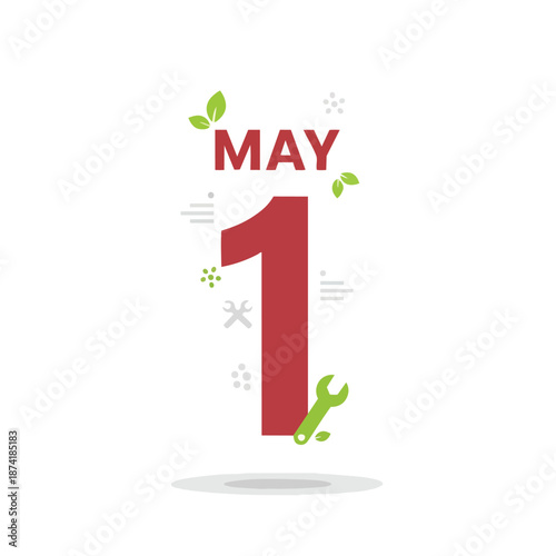 May First celebration for global labor day with tool and nature elements