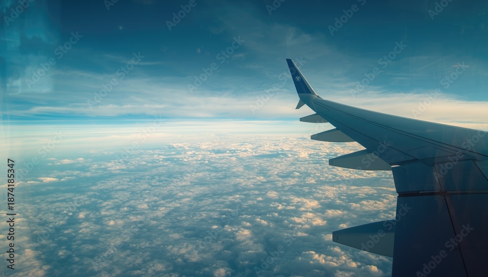 Fototapeta premium Panoramic scene visible from a window seat, suitable as a backdrop for text and UI interfaces