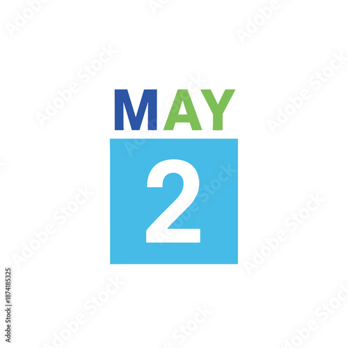 Clean minimalist digital calendar graphic for May 2nd, indicating a specific date for appointments, events, or daily planning in a clear, modern