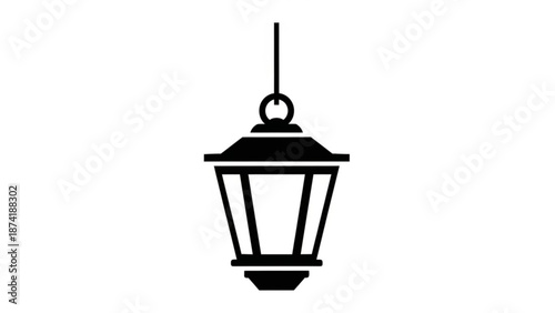 Black Hanging Lantern Isolated on White Background