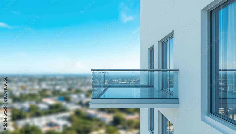 Naklejka premium Contemporary balcony with glass and steel materials, used as an outdoor living space, World Environment Day